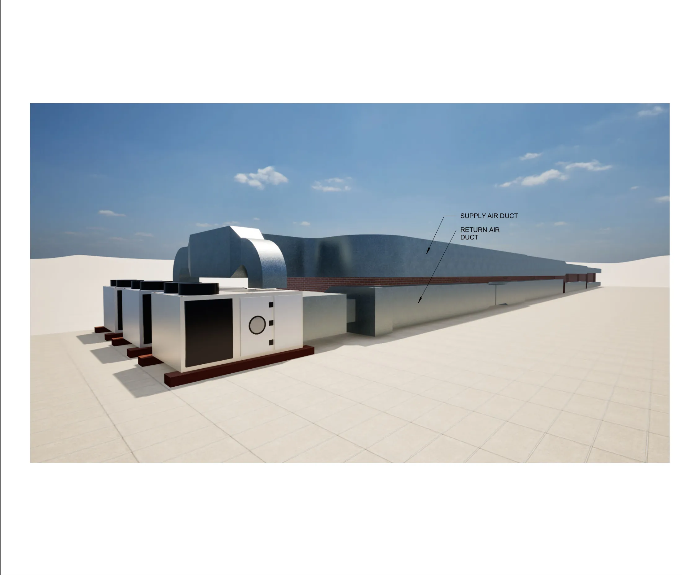 3D view, supply and return air ducts