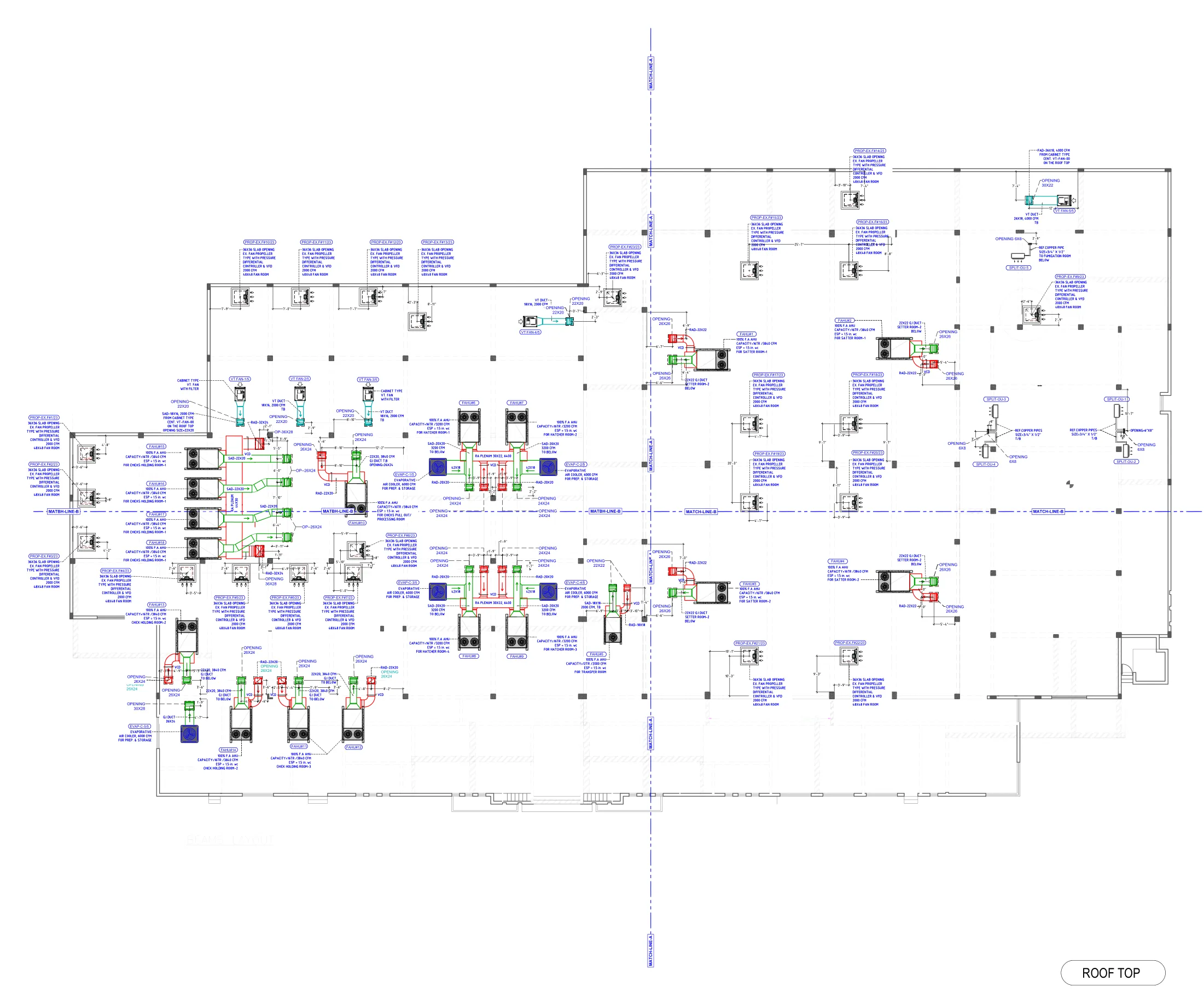Roof top HVAC layout for a poultry hatchery, designed by Comfort