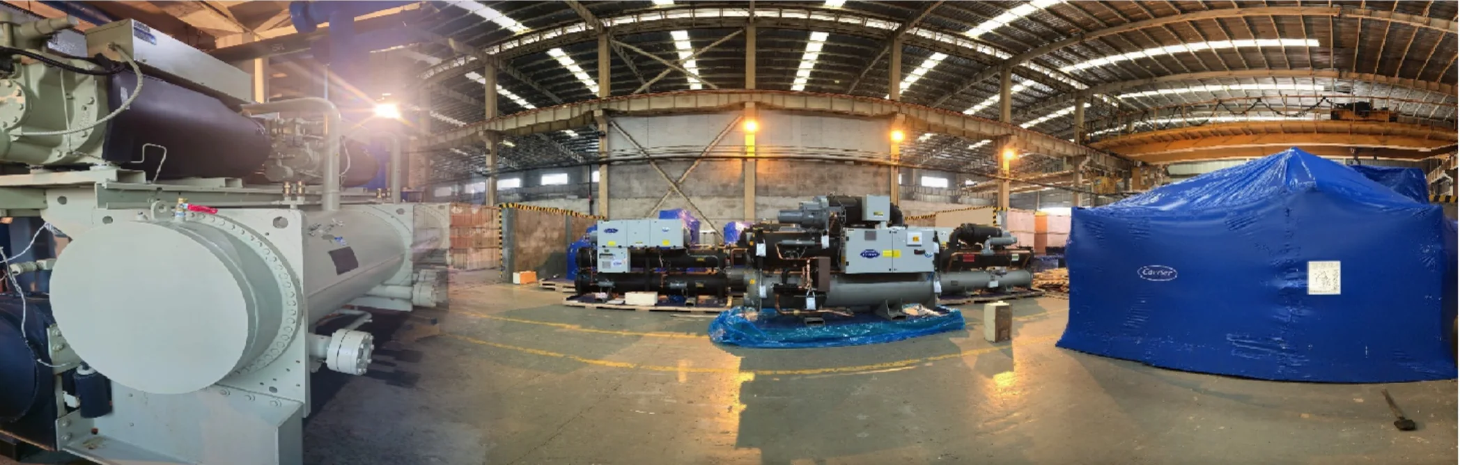 Imported chillers and HVAC equipment in the warehouse
